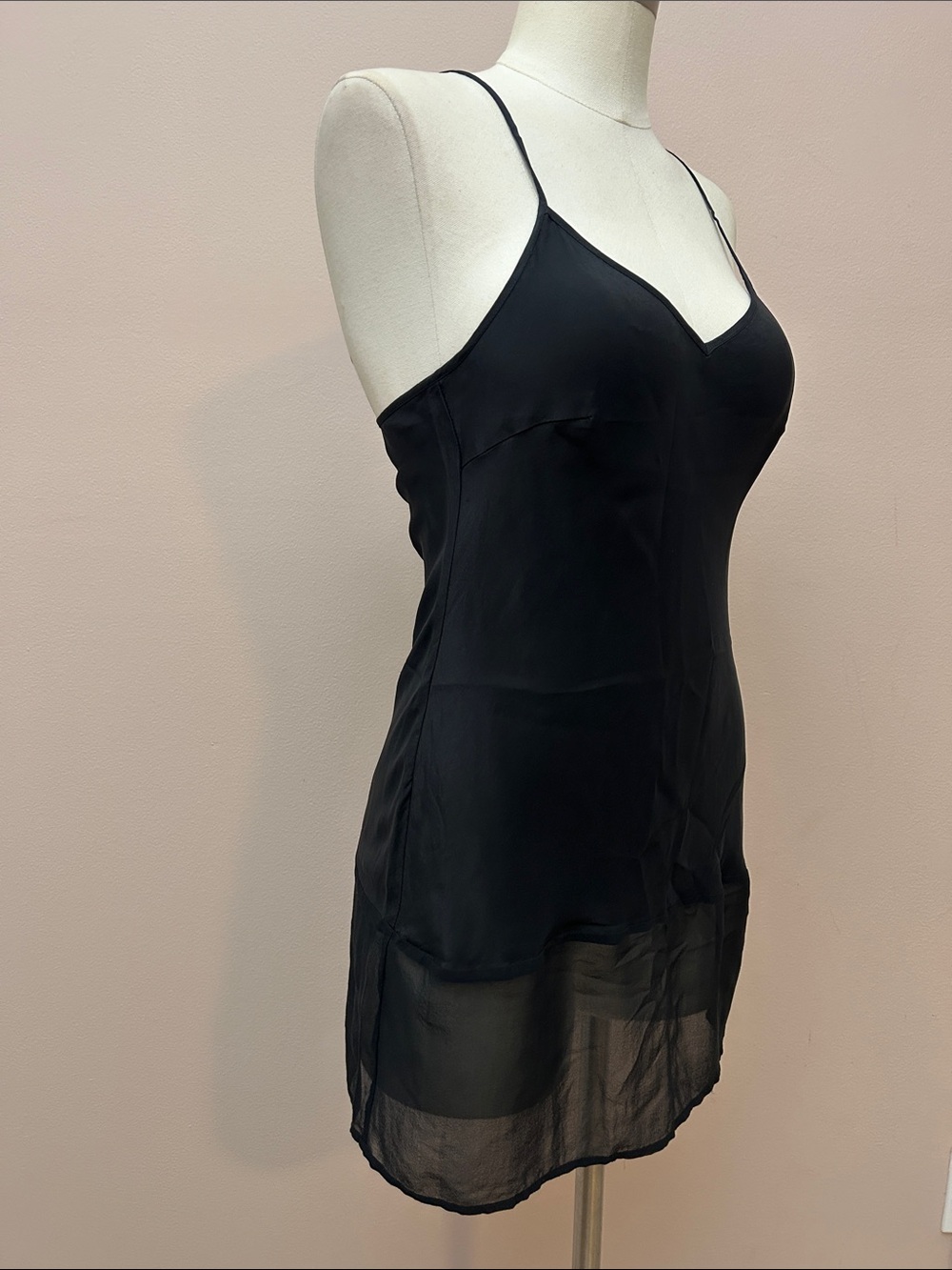 VTG Gold Hawk silk mini slip with chiffon hem adjustable strap size S - Picture 10 of 12
